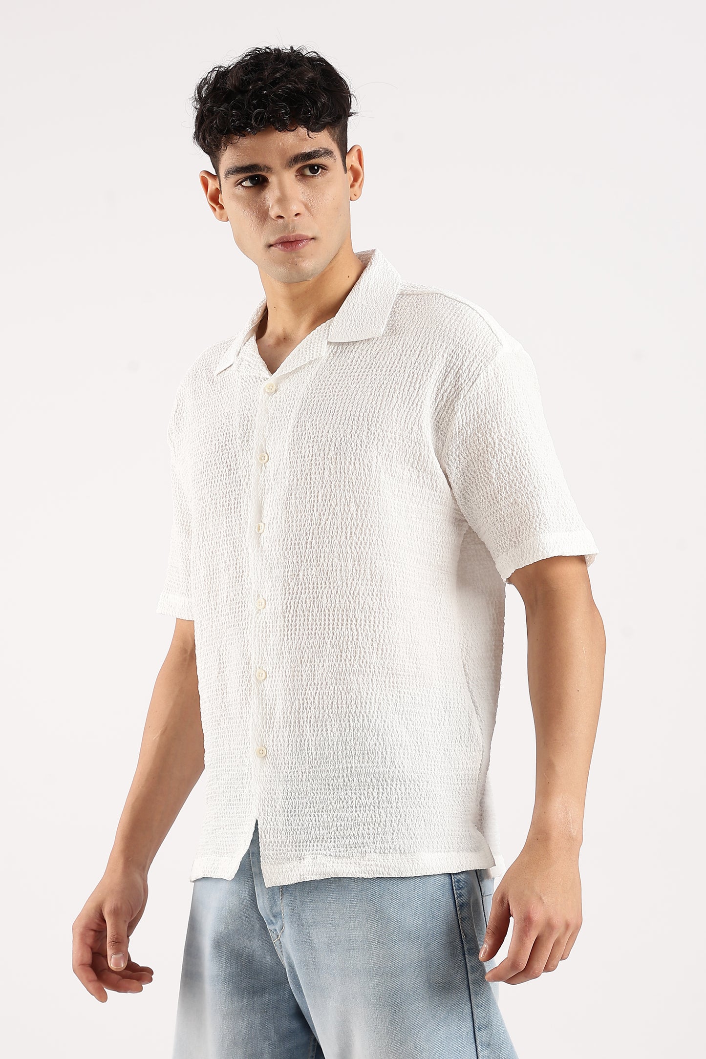 Textured Oversized Shirt White