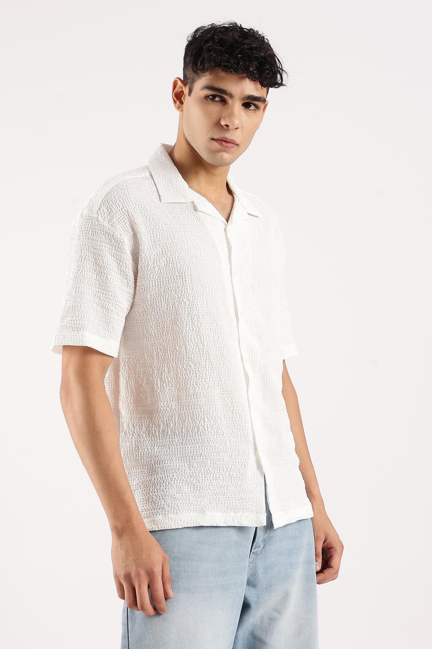 Textured Oversized Shirt White