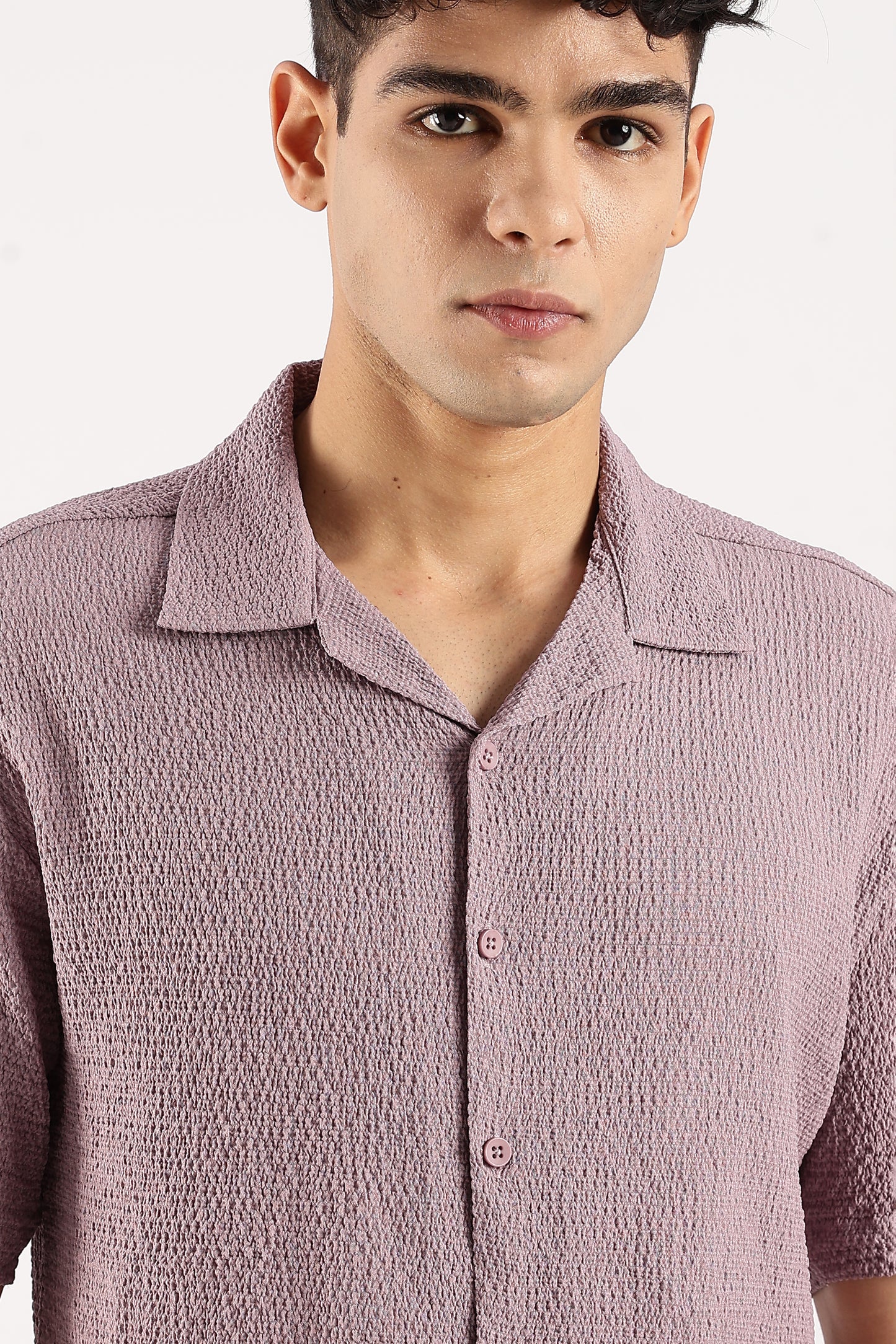 Poly Textured Oversized Shirt Lavender