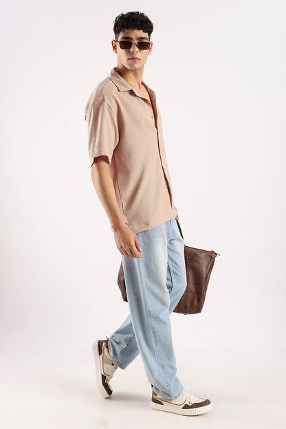 Textured Oversized Shirt Lt Brown