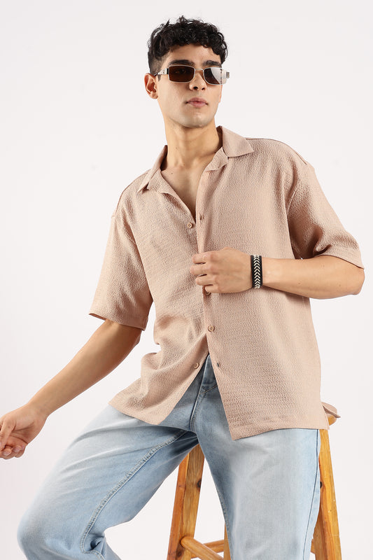 Textured Oversized Shirt Lt Brown