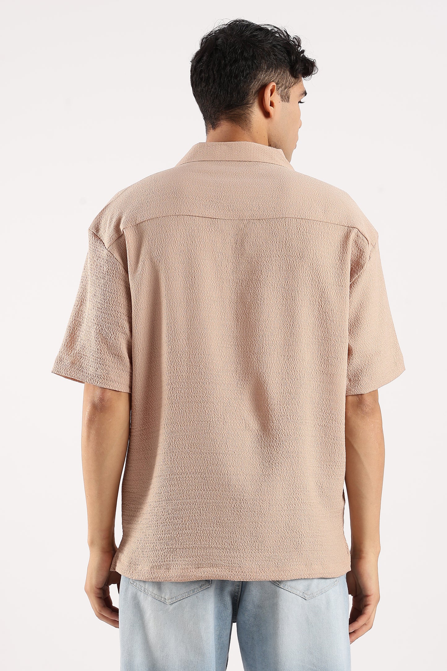 Textured Oversized Shirt Lt Brown
