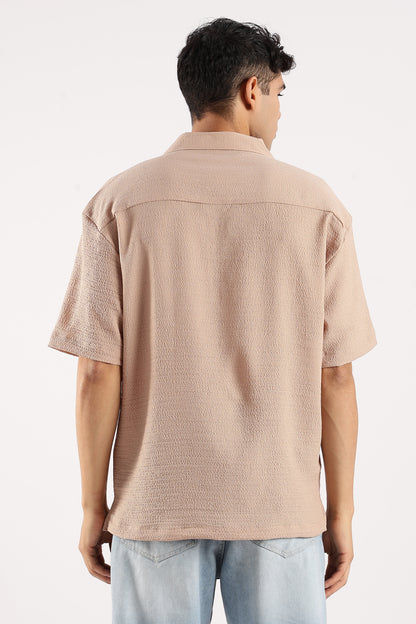 Textured Oversized Shirt Lt Brown
