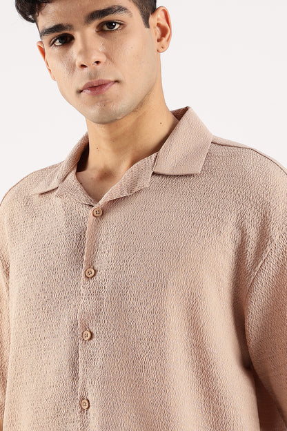 Textured Oversized Shirt Lt Brown