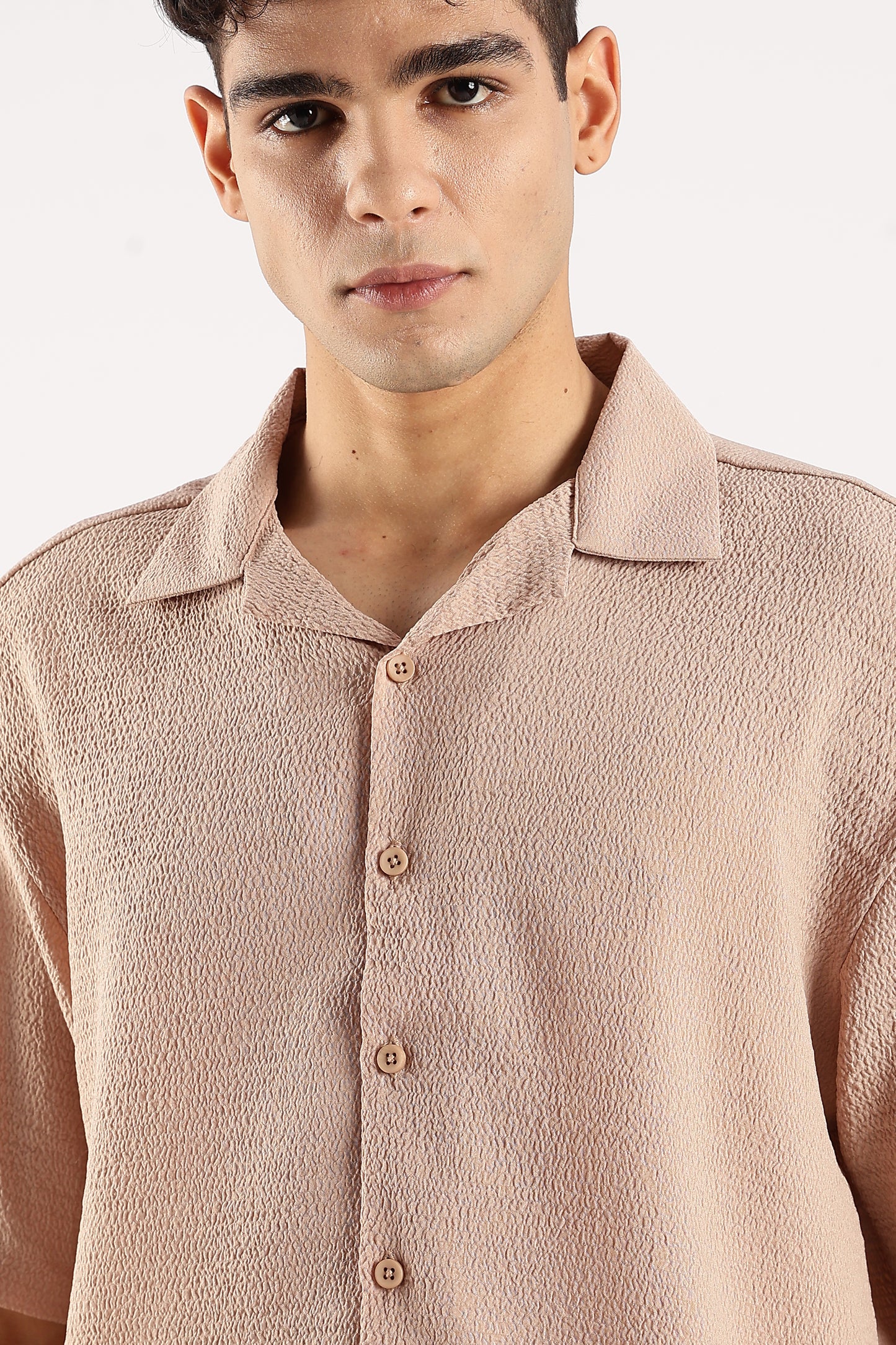 Textured Oversized Shirt Lt Brown