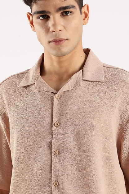 Textured Oversized Shirt Lt Brown