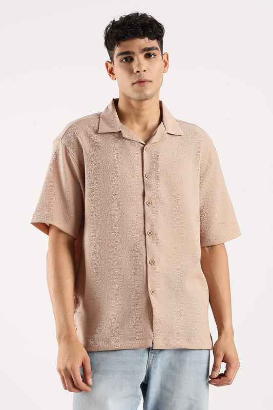 Textured Oversized Shirt Lt Brown