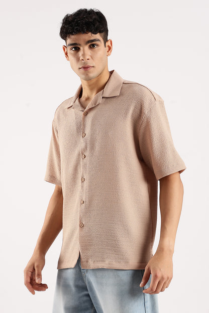 Textured Oversized Shirt Lt Brown