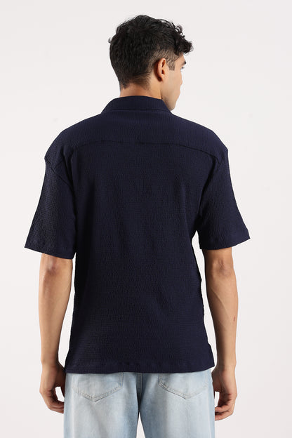 Textured Oversized Shirt Navy