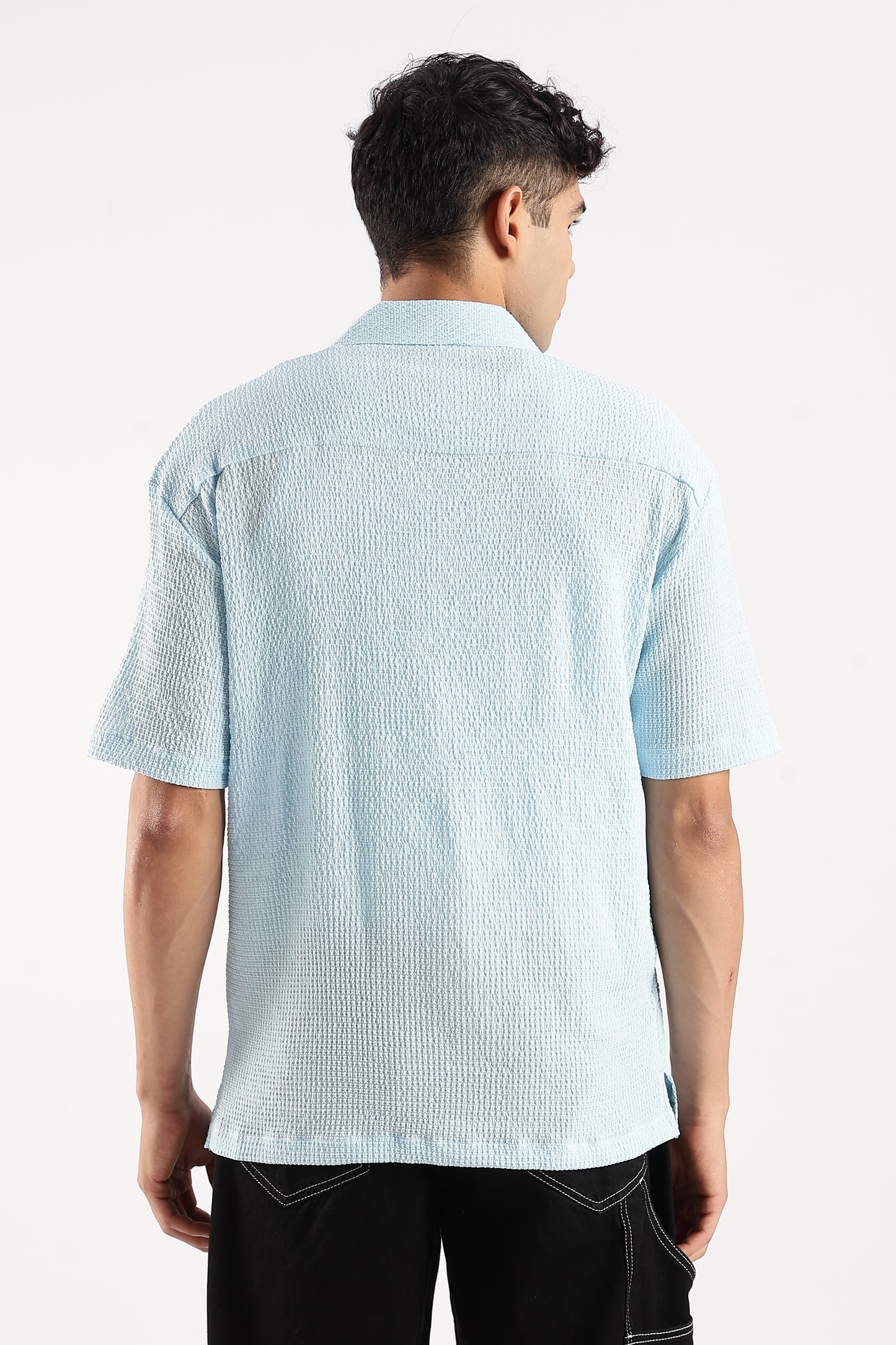 Textured Oversized Shirt Sky Blue