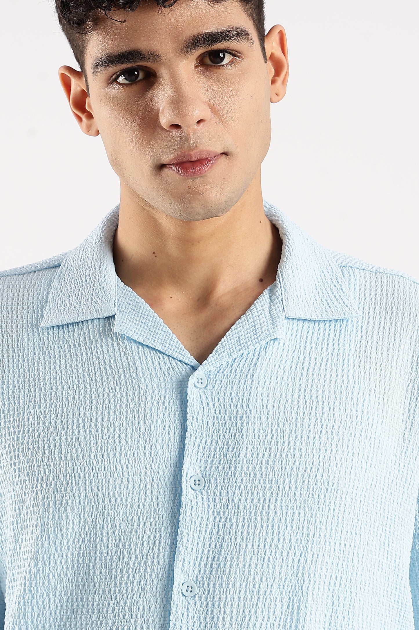 Textured Oversized Shirt Sky Blue