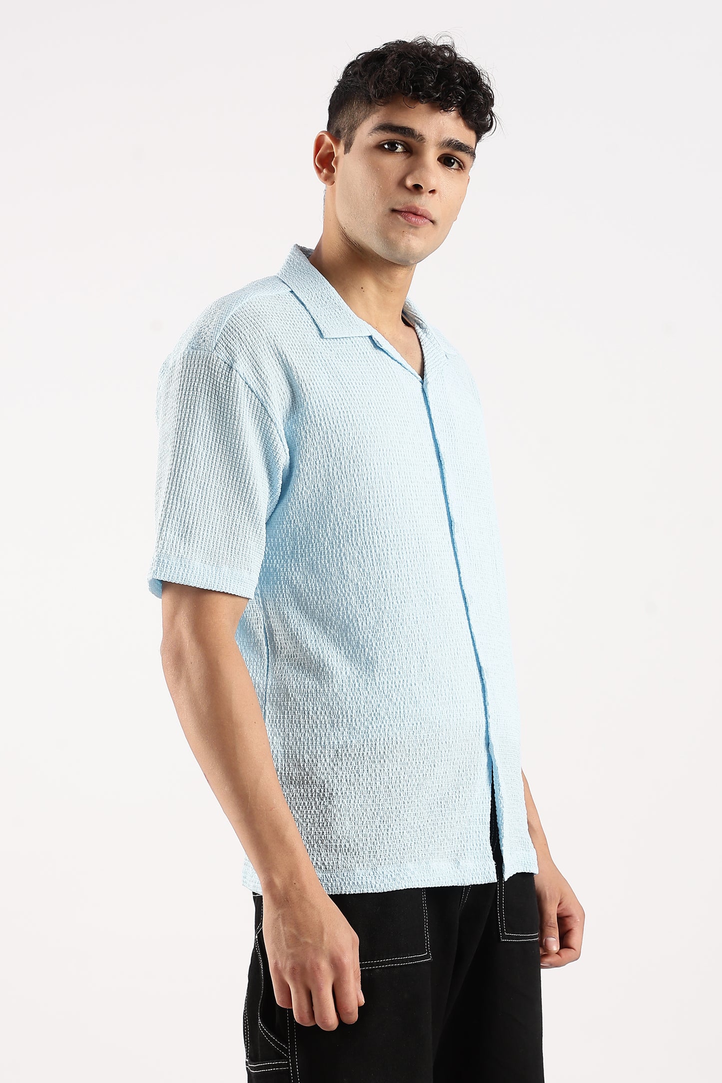Textured Oversized Shirt Sky Blue
