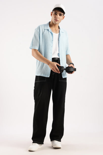 Textured Oversized Shirt Sky Blue
