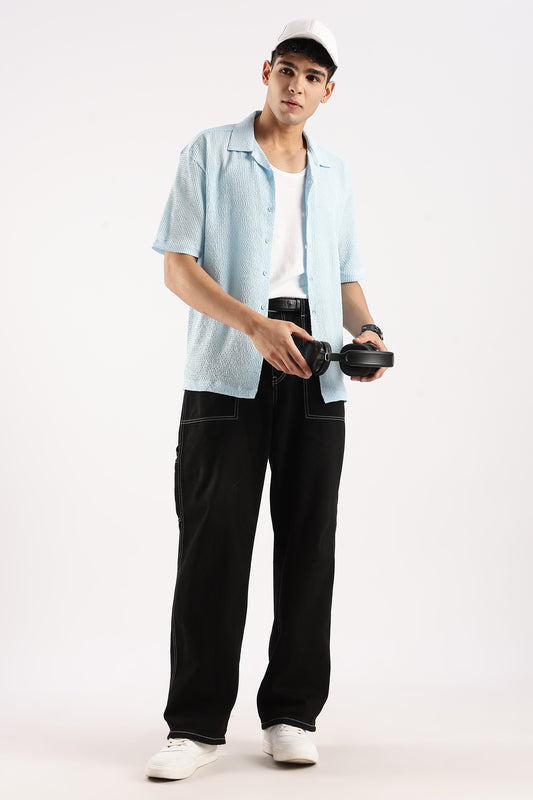 Textured Oversized Shirt Sky Blue