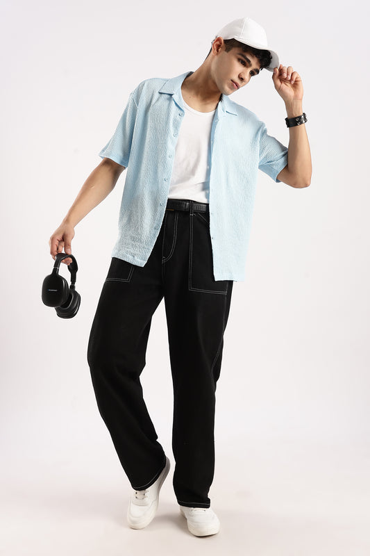 Textured Oversized Shirt Sky Blue