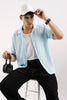 Textured Oversized Shirt Sky Blue