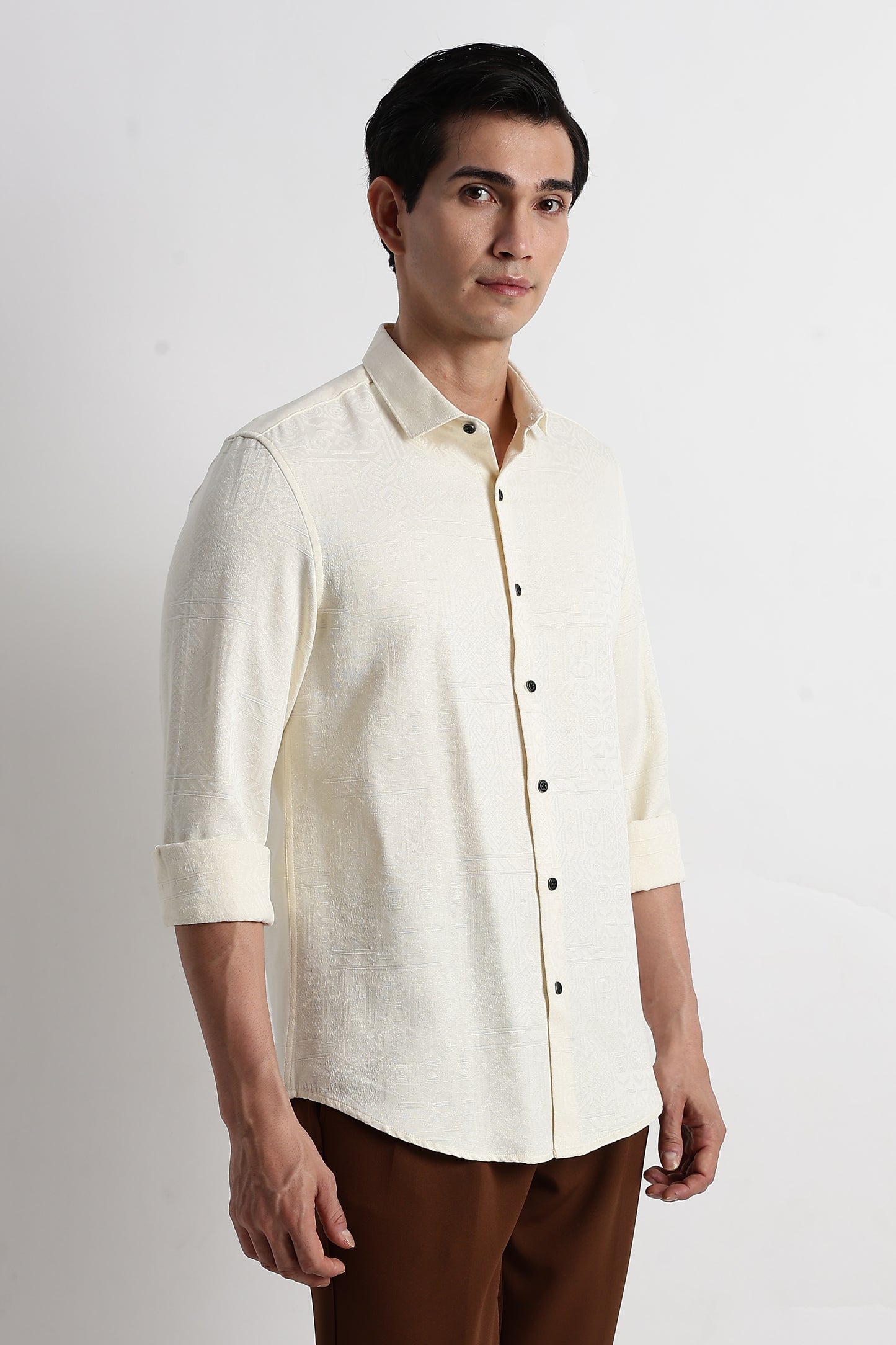 Textured Jacquard Shirt Beige