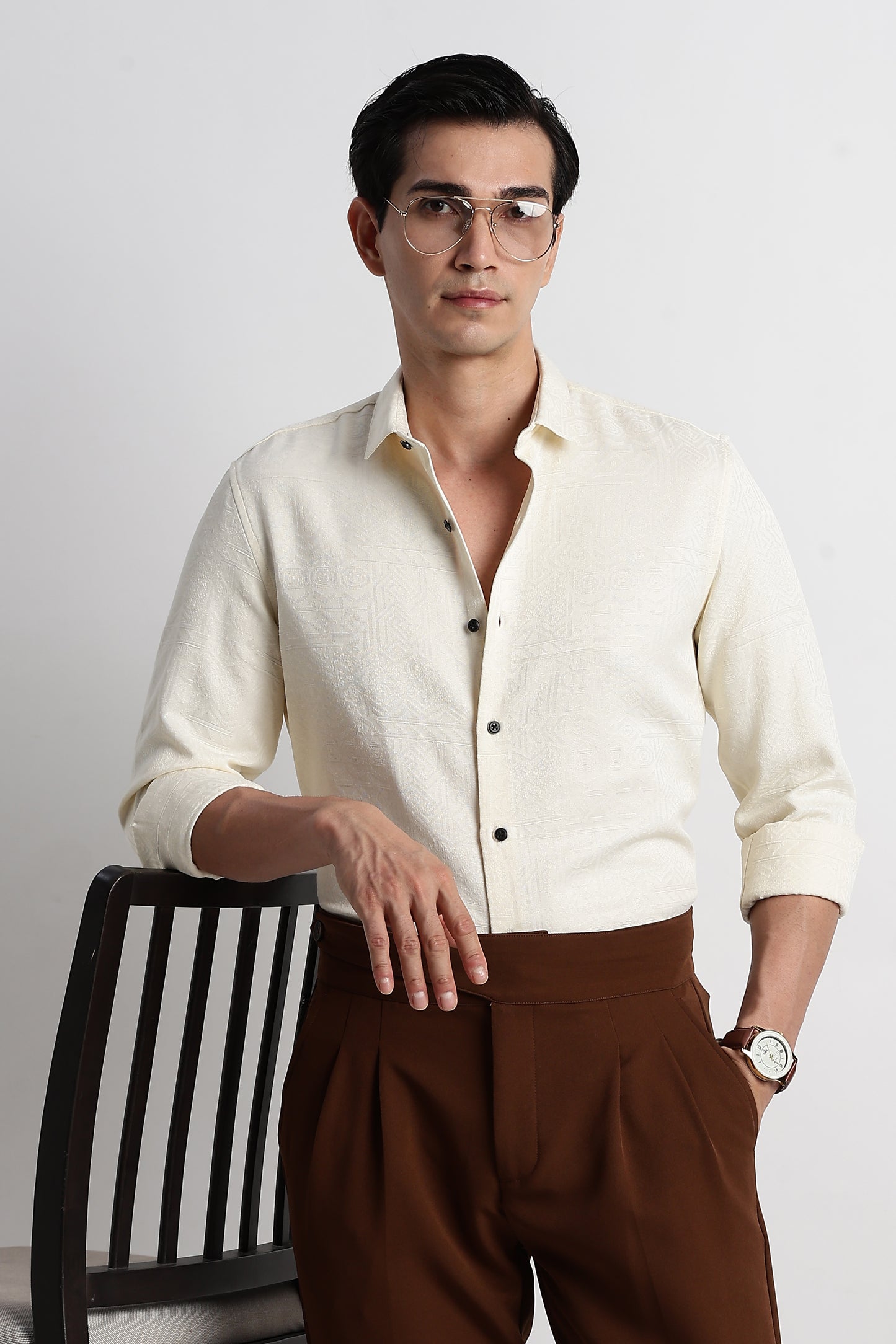 Textured Jacquard Shirt Beige