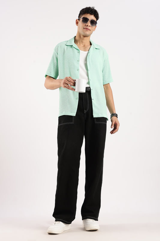 Textured Oversized Shirt Sea Green