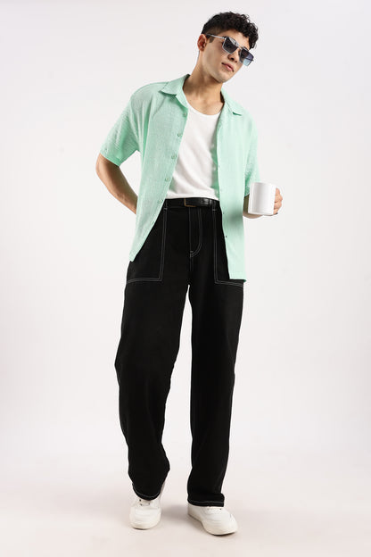 Textured Oversized Shirt Sea Green