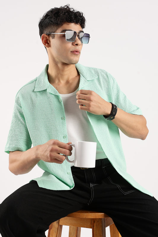 Textured Oversized Shirt Sea Green