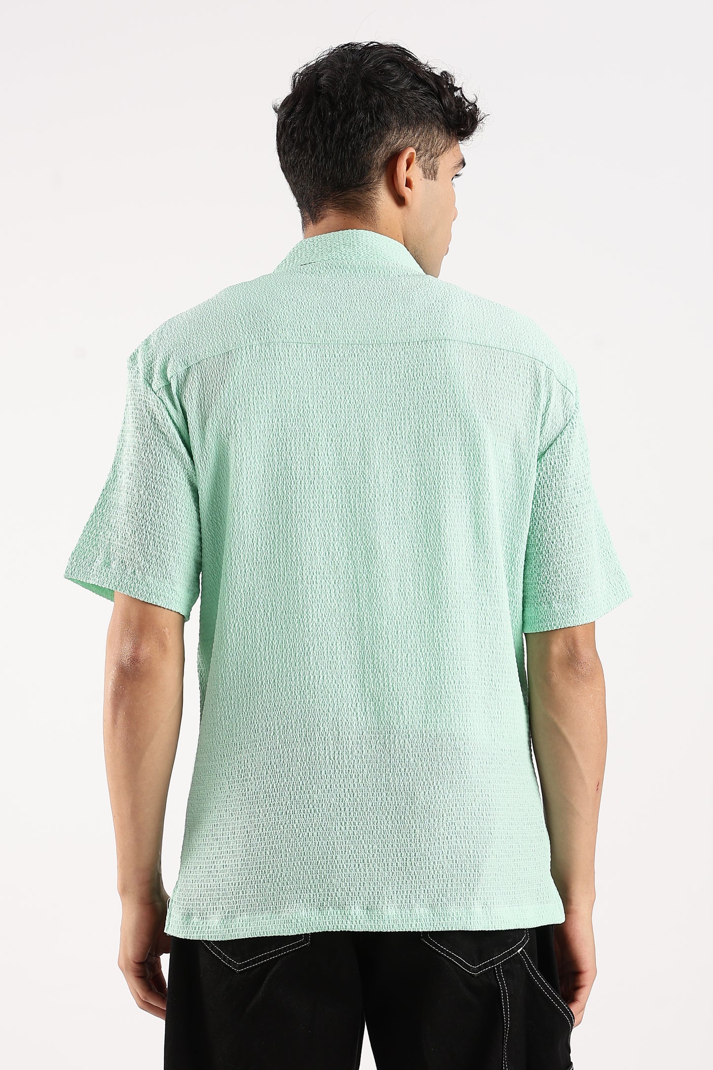 Textured Oversized Shirt Sea Green