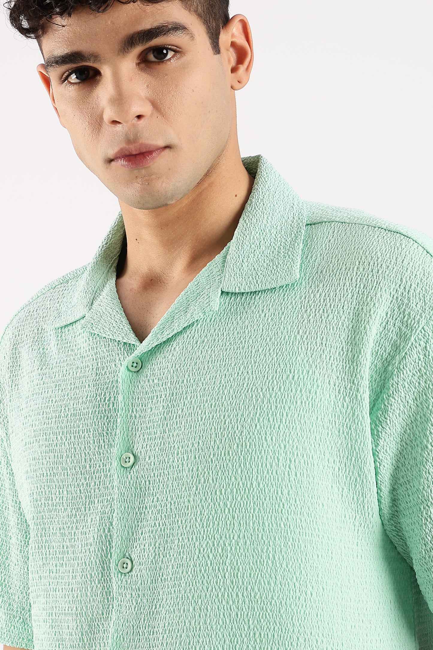 Textured Oversized Shirt Sea Green