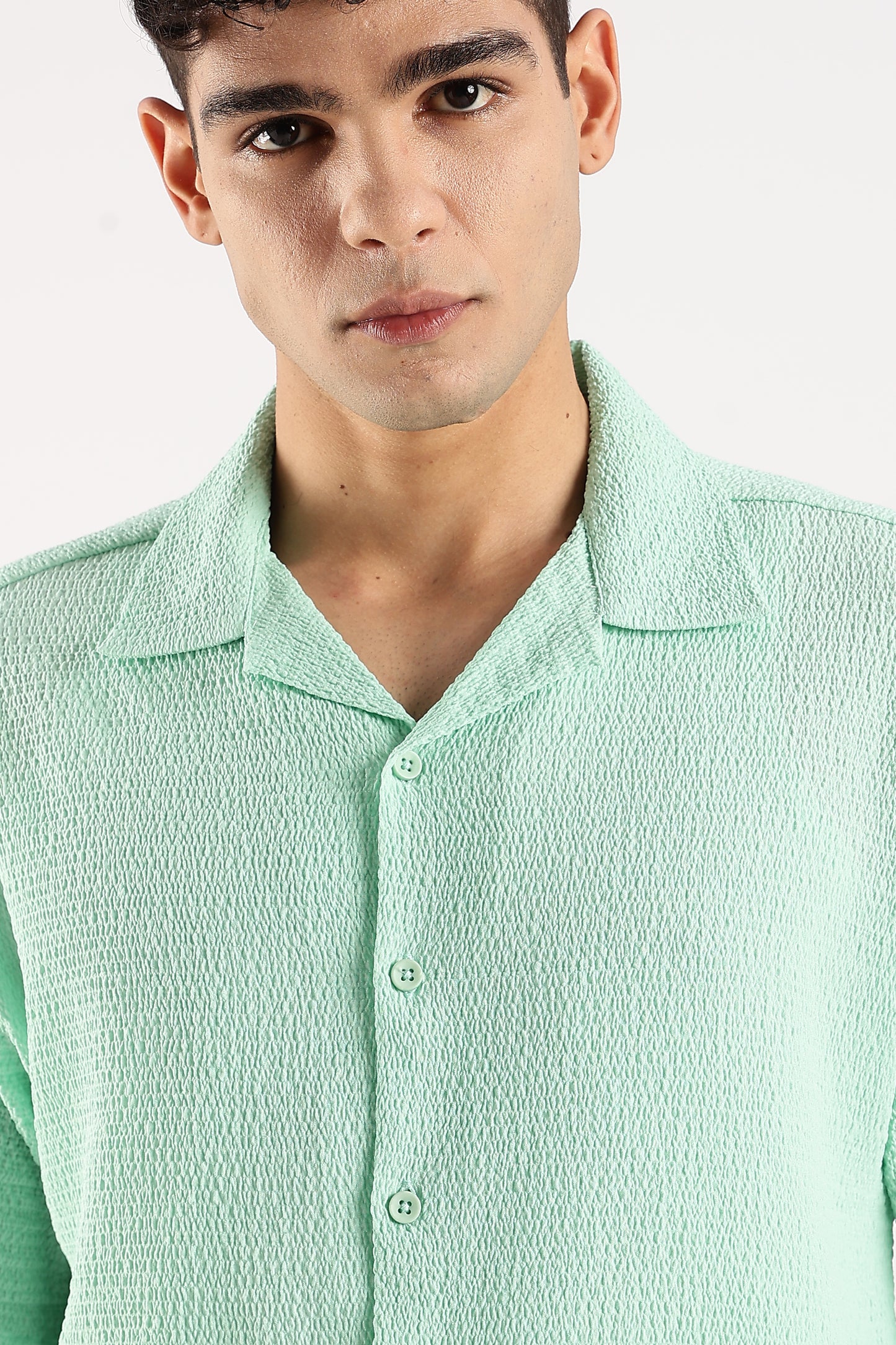 Textured Oversized Shirt Sea Green