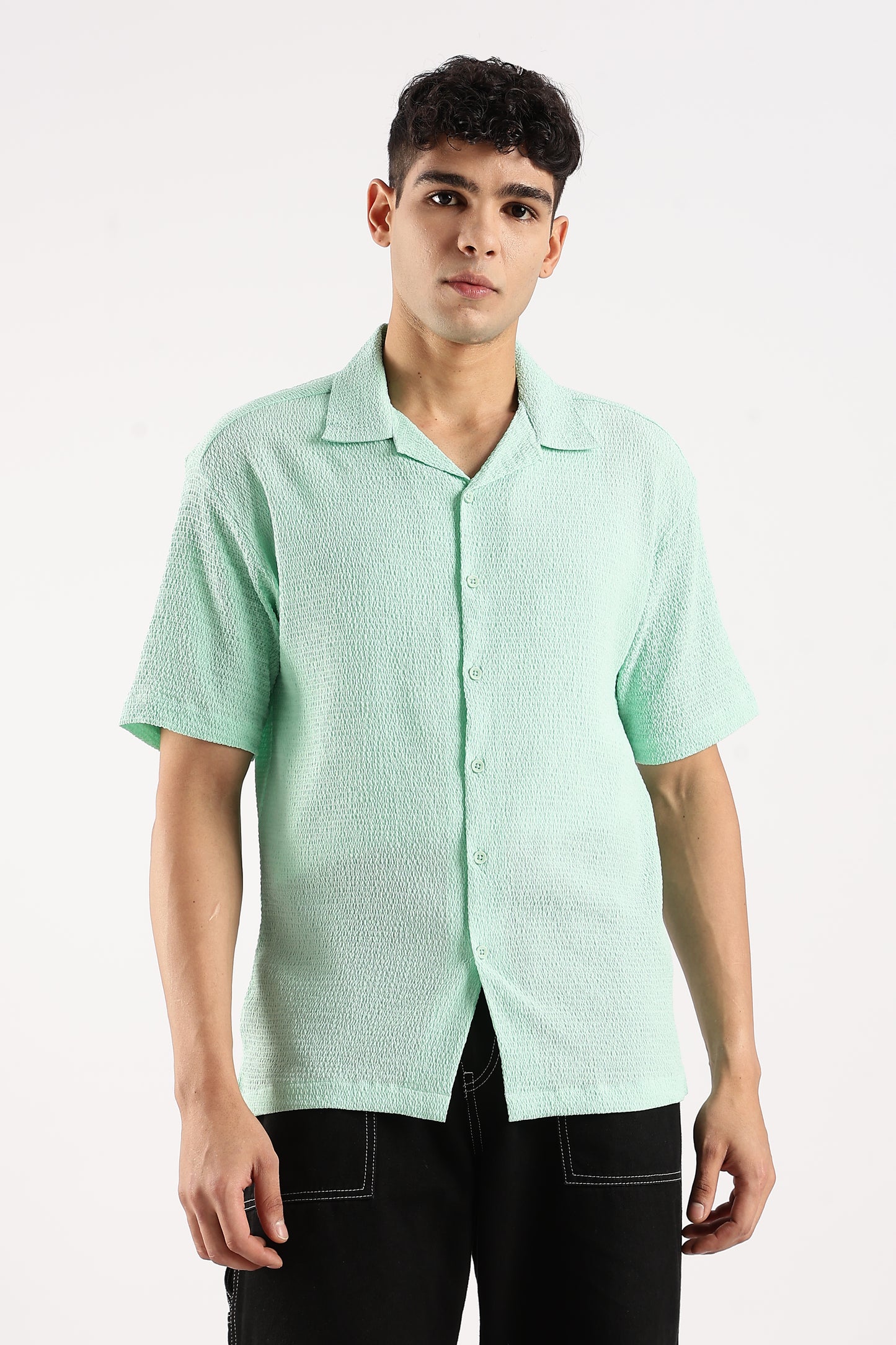 Textured Oversized Shirt Sea Green