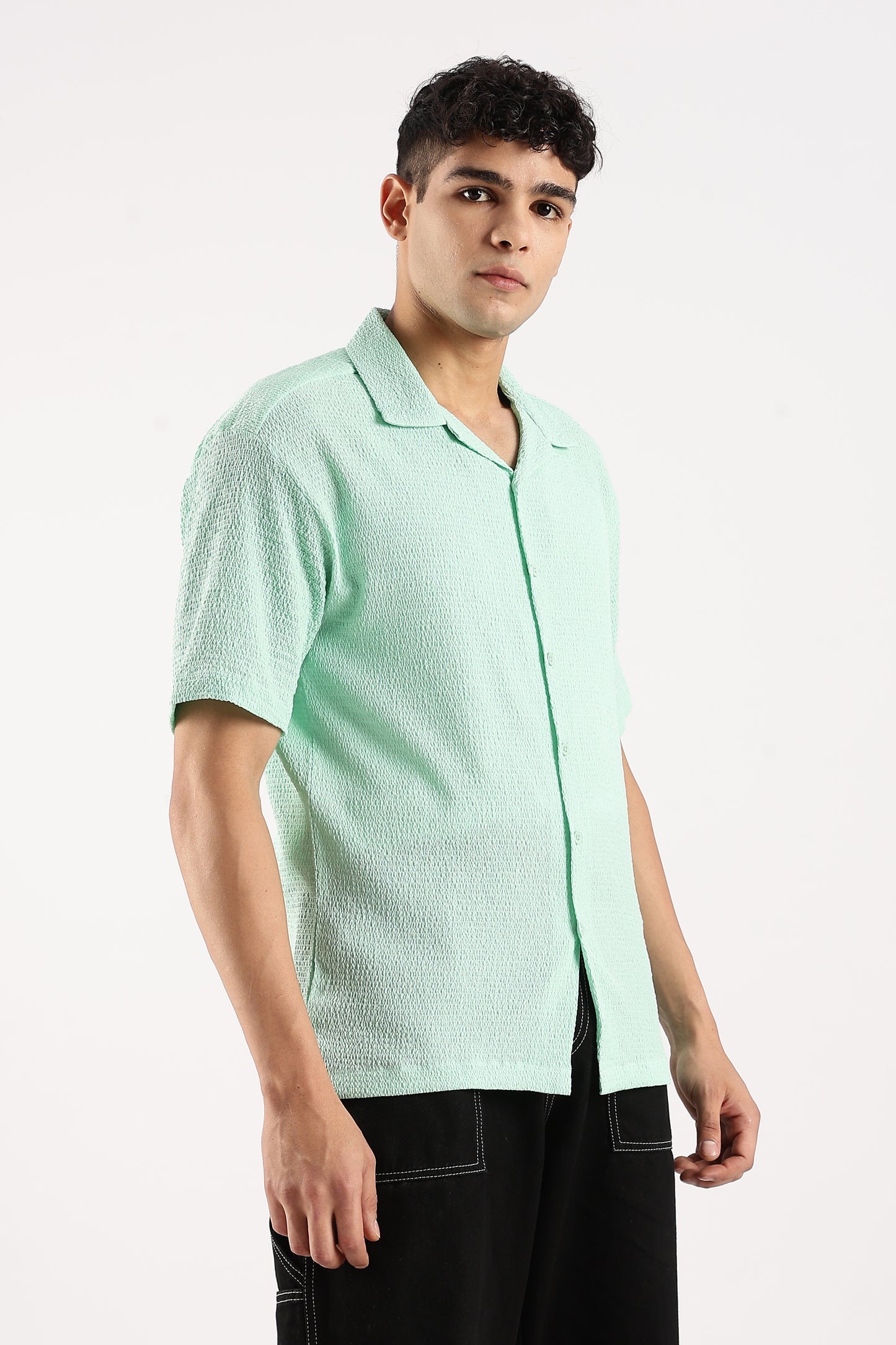 Textured Oversized Shirt Sea Green