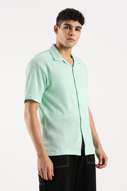 Textured Oversized Shirt Sea Green
