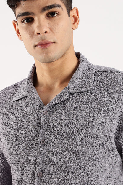 Textured Oversized Shirt Grey