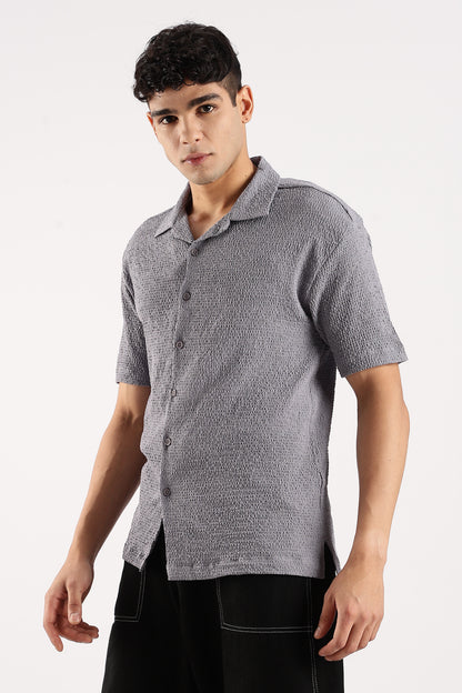 Textured Oversized Shirt Grey