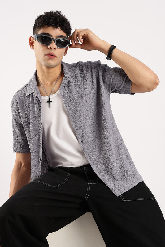Poly Textured Oversized Shirt Grey