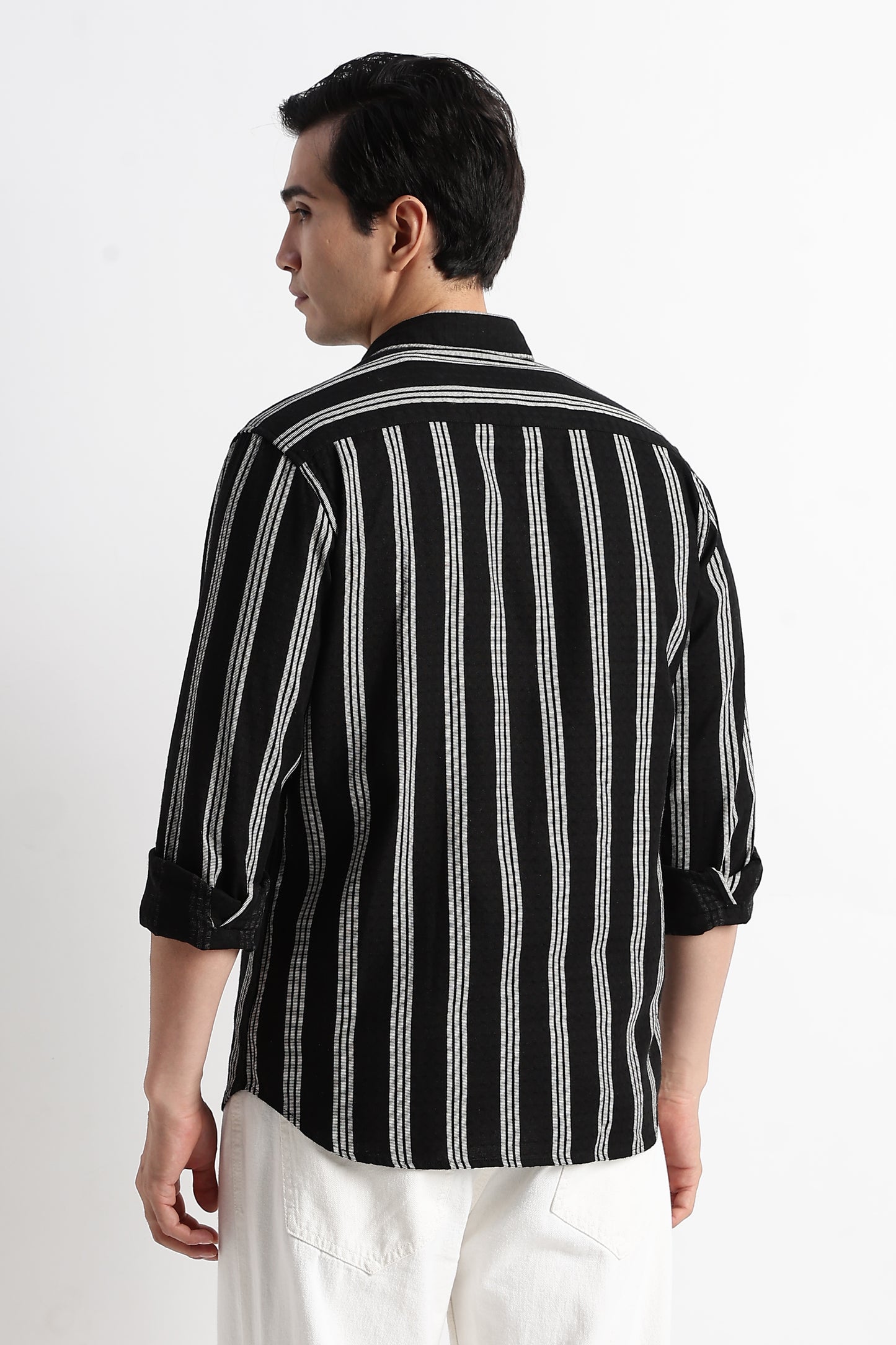 Vertical Stripe Textured Shirt Black