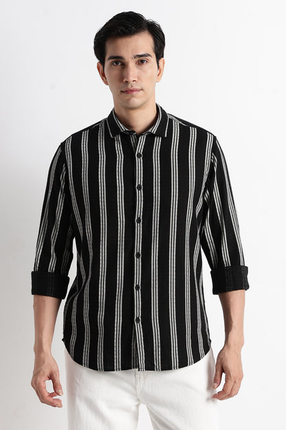 Vertical Stripe Textured Shirt Black