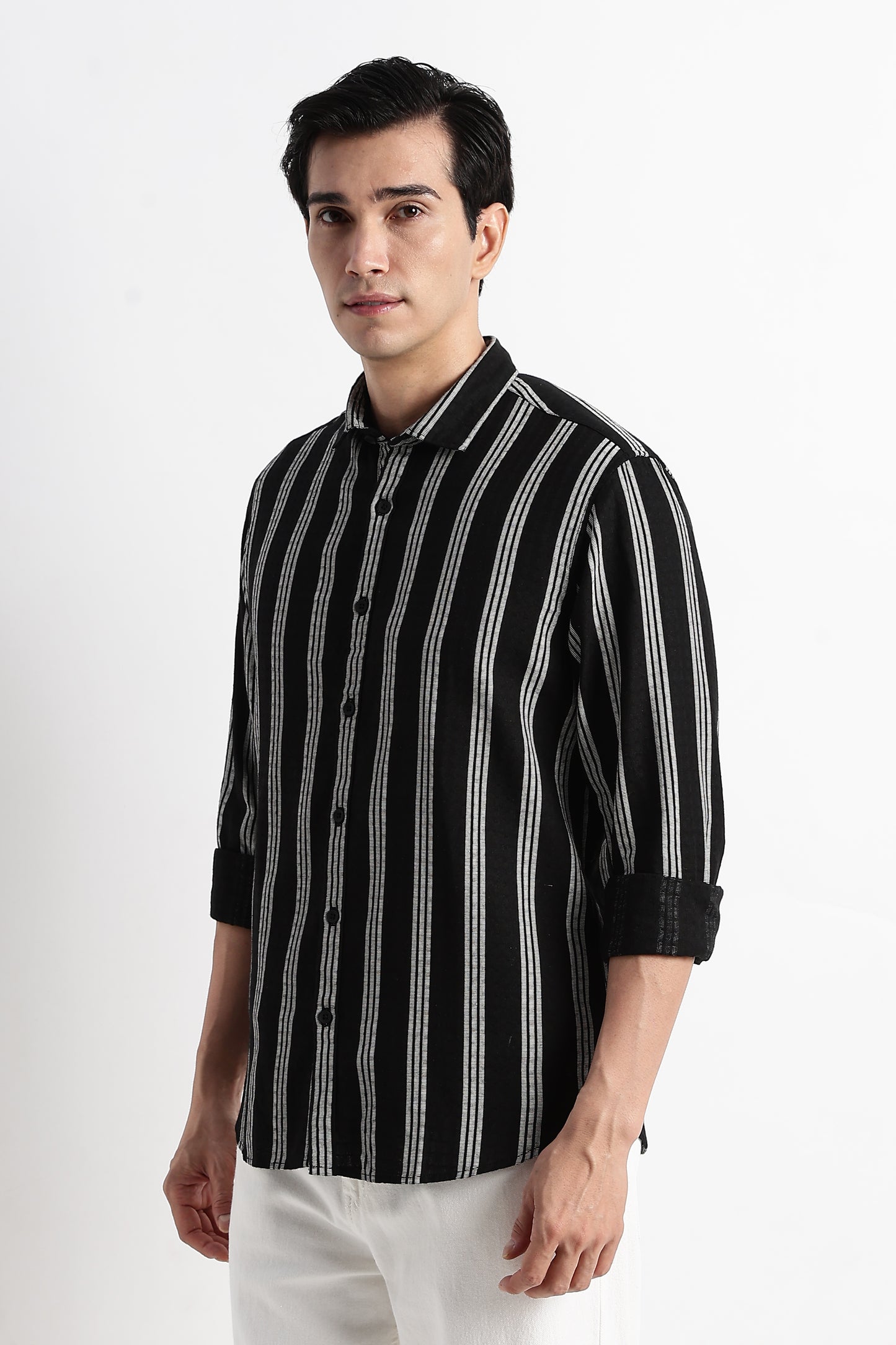 Vertical Stripe Textured Shirt Black
