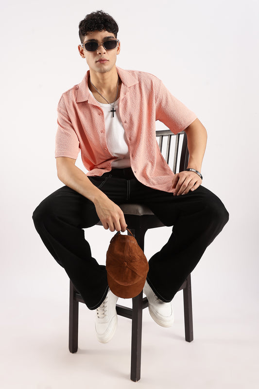 Textured Oversized Shirt Peach
