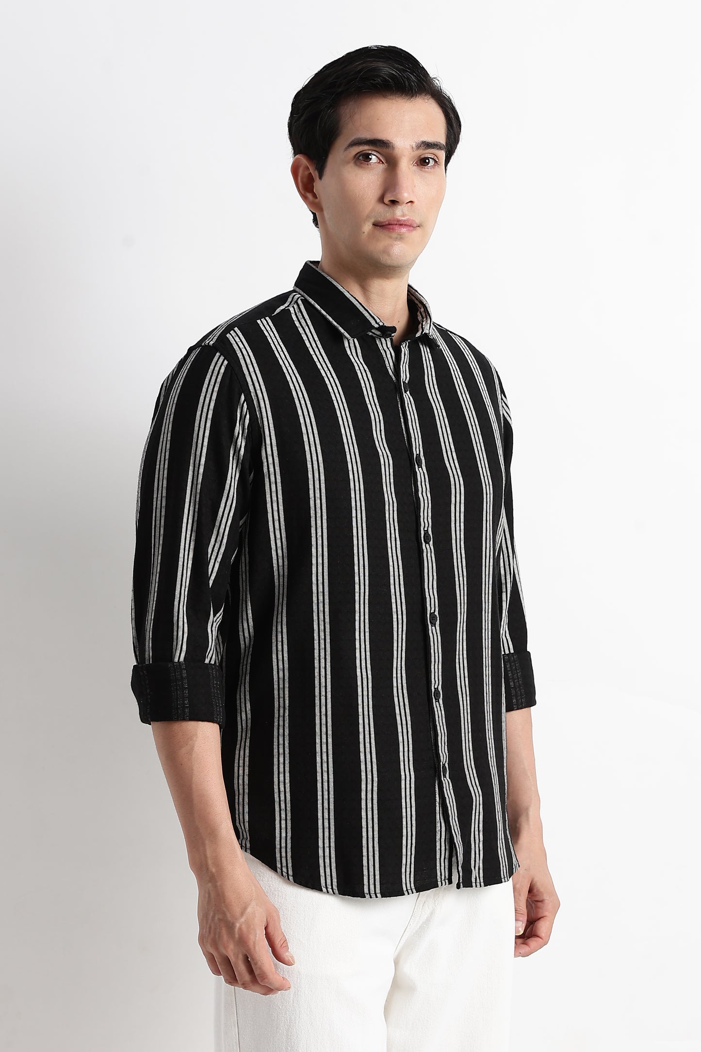 Vertical Stripe Textured Shirt Black