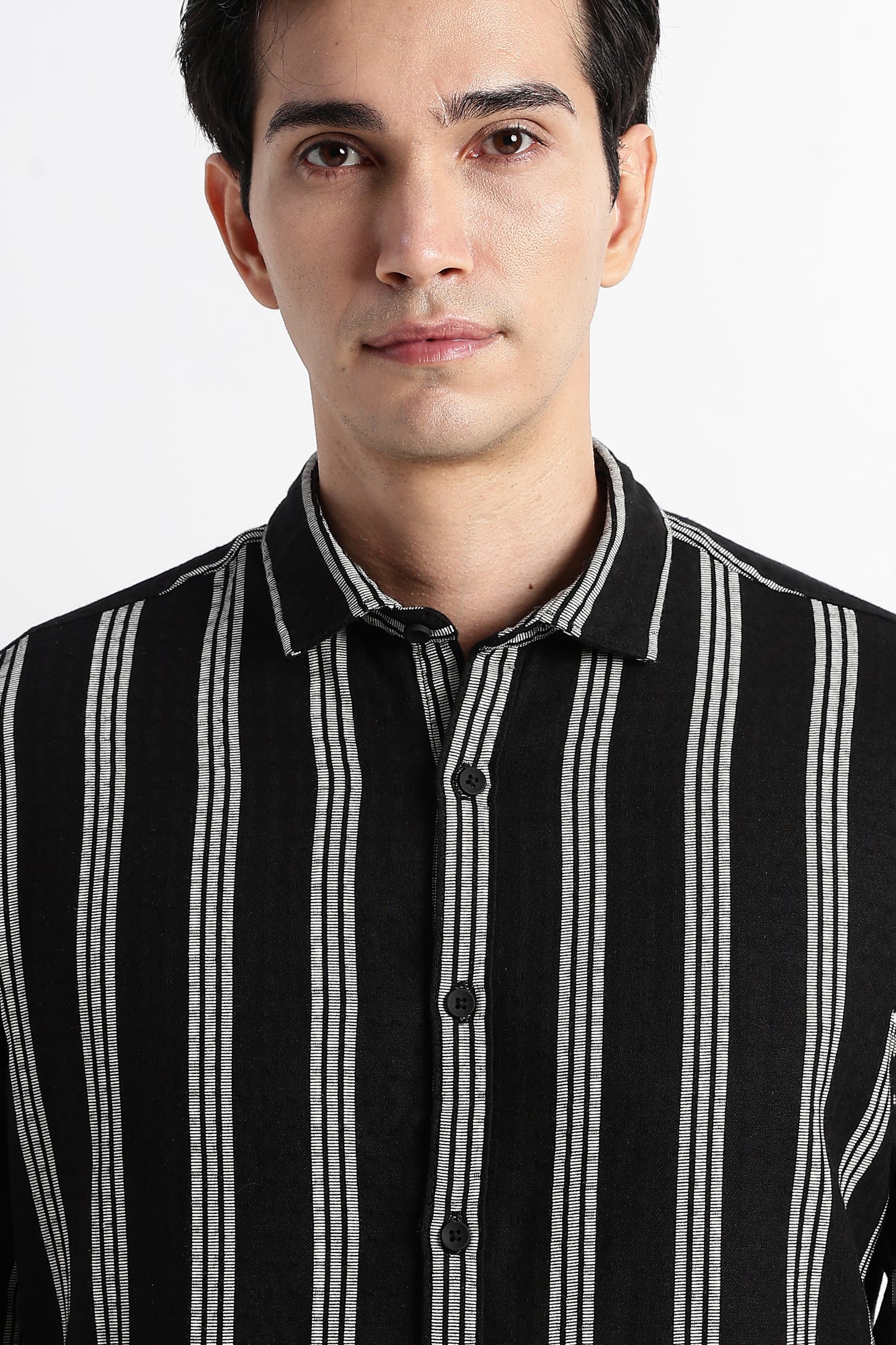 Vertical Stripe Textured Shirt Black