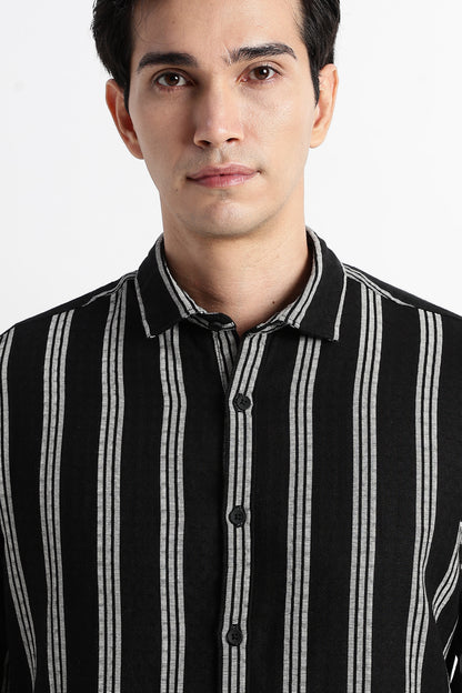 Vertical Stripe Textured Shirt Black