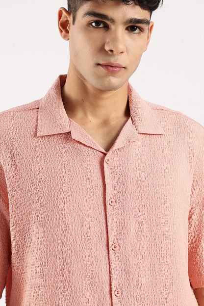 Textured Oversized Shirt Peach