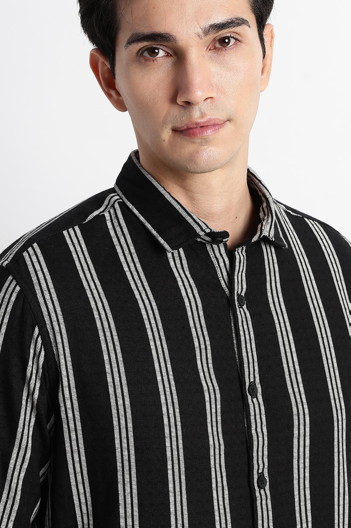 Vertical Stripe Textured Shirt Black