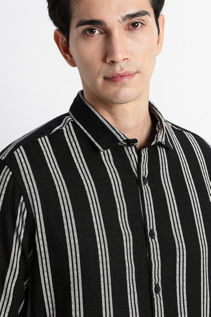 Vertical Stripe Textured Shirt Black