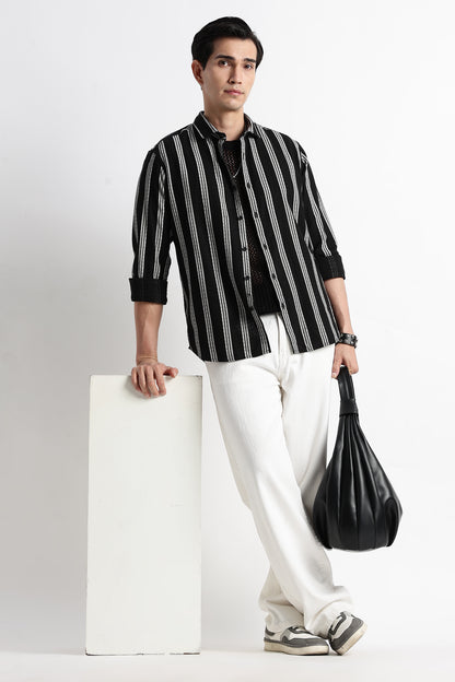 Vertical Stripe Textured Shirt Black