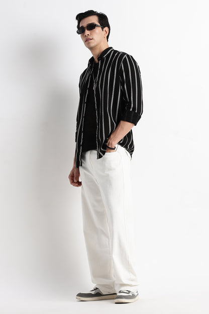 Vertical Stripe Textured Shirt Black