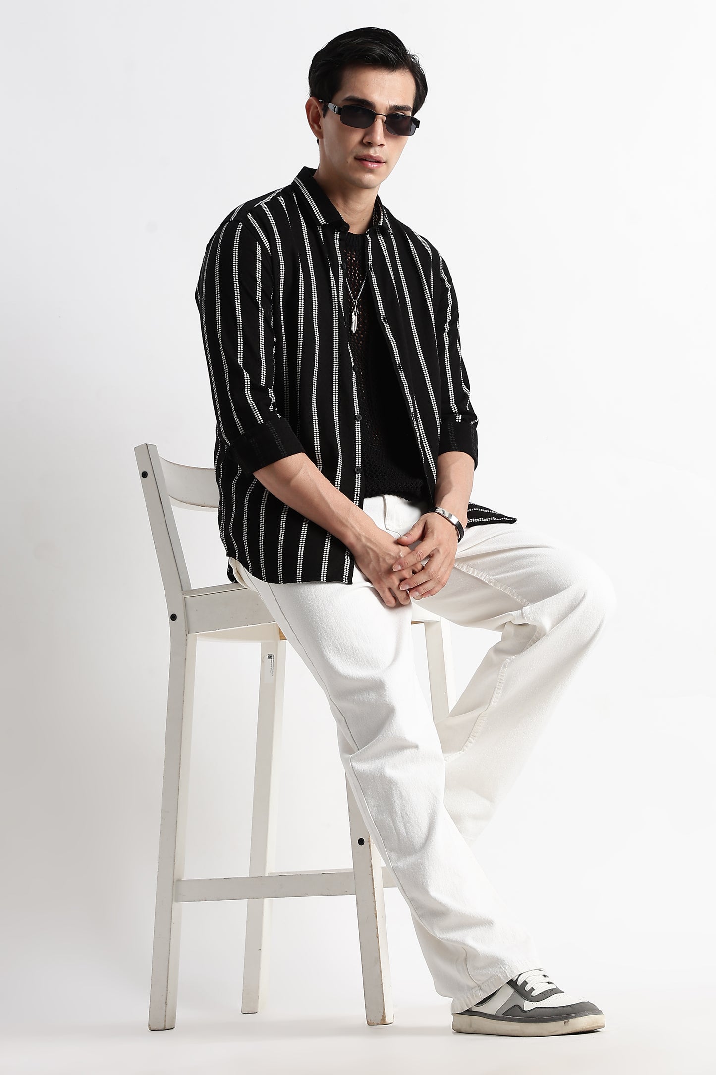 Vertical Stripe Textured Shirt Black