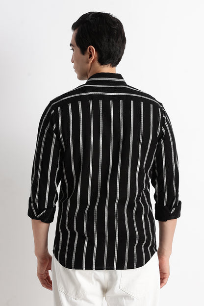 Vertical Stripe Textured Shirt Black