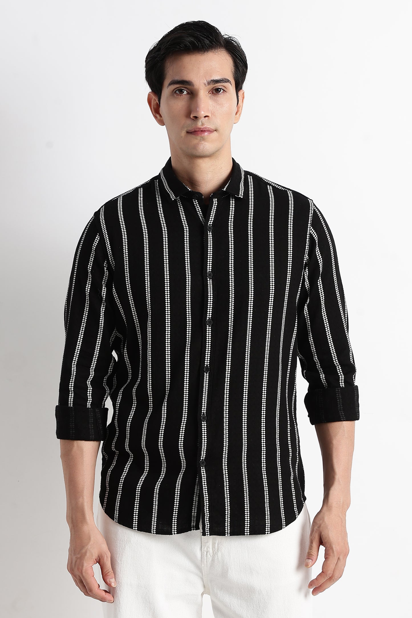 Vertical Stripe Textured Shirt Black