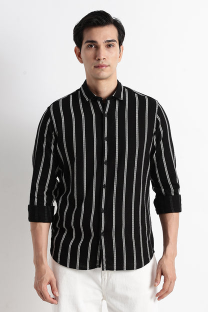 Vertical Stripe Textured Shirt Black